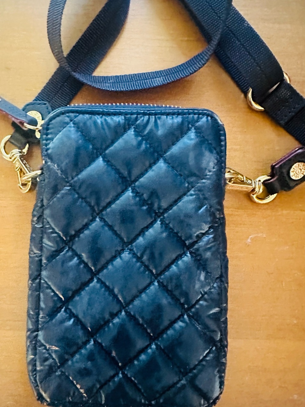 MZ Wallace Quilted Micro Crosby Crossbody Navy Blue with Gold Hardware